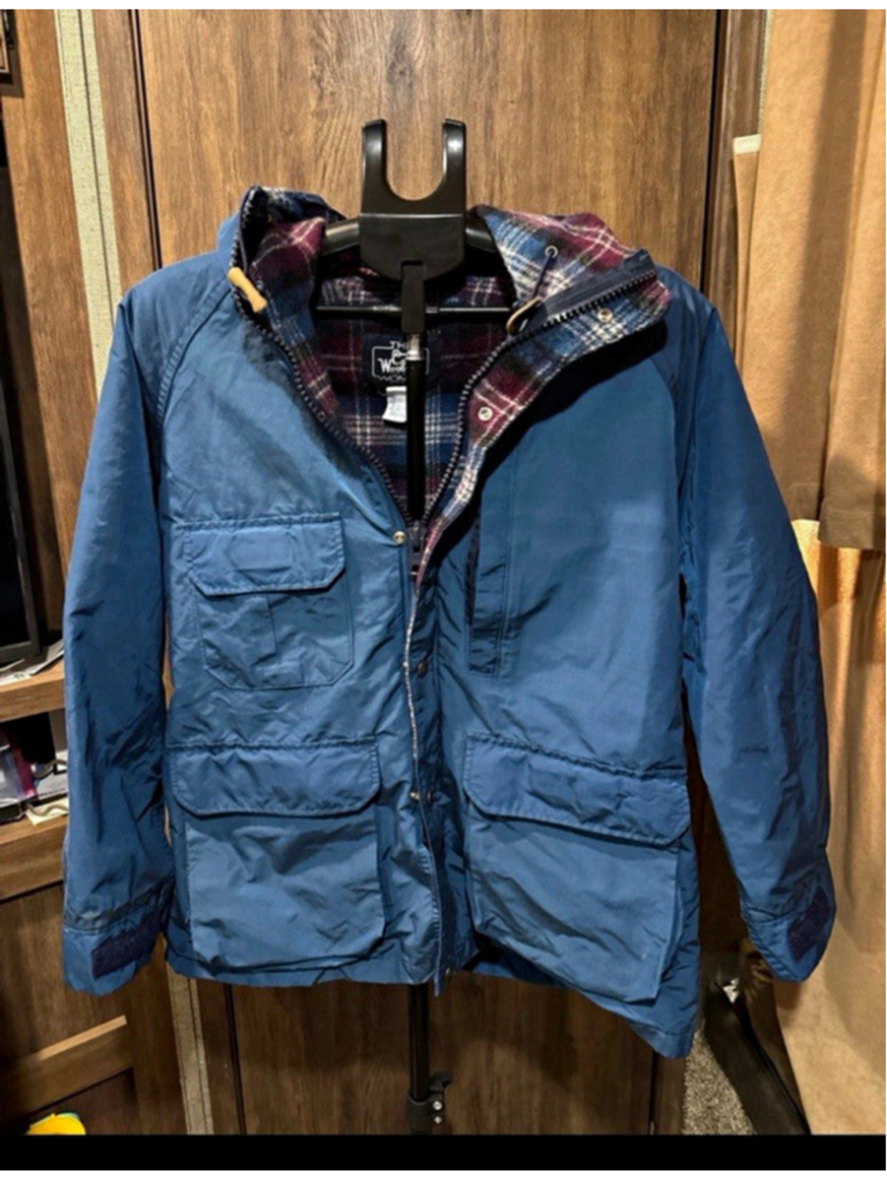 Woolrich Women’s Blue Hooded Zip Mid-Length Lined parka Size L Vintage
